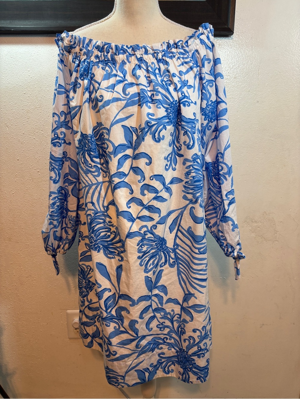 Lilly Pulitzer White Dress with Blue Botanical Print